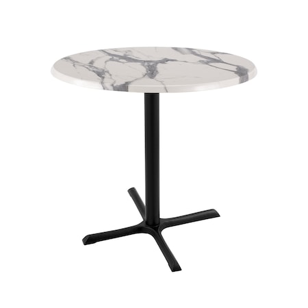 Holland Bar Stool Co 36" Tall OD211 Black Table Base 30" x 30" 30" Diameter White Marble Top by the HollBar Stool Co. OD211-3036BWOD30RWM